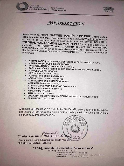 MINISTERIO DE EDUCACIÓN OTORGÓ EPÓNIMO Y PERMISO DE FUNCIONAMIENTO A GMV